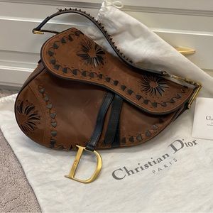Vintage numbered Dior leather saddle bag